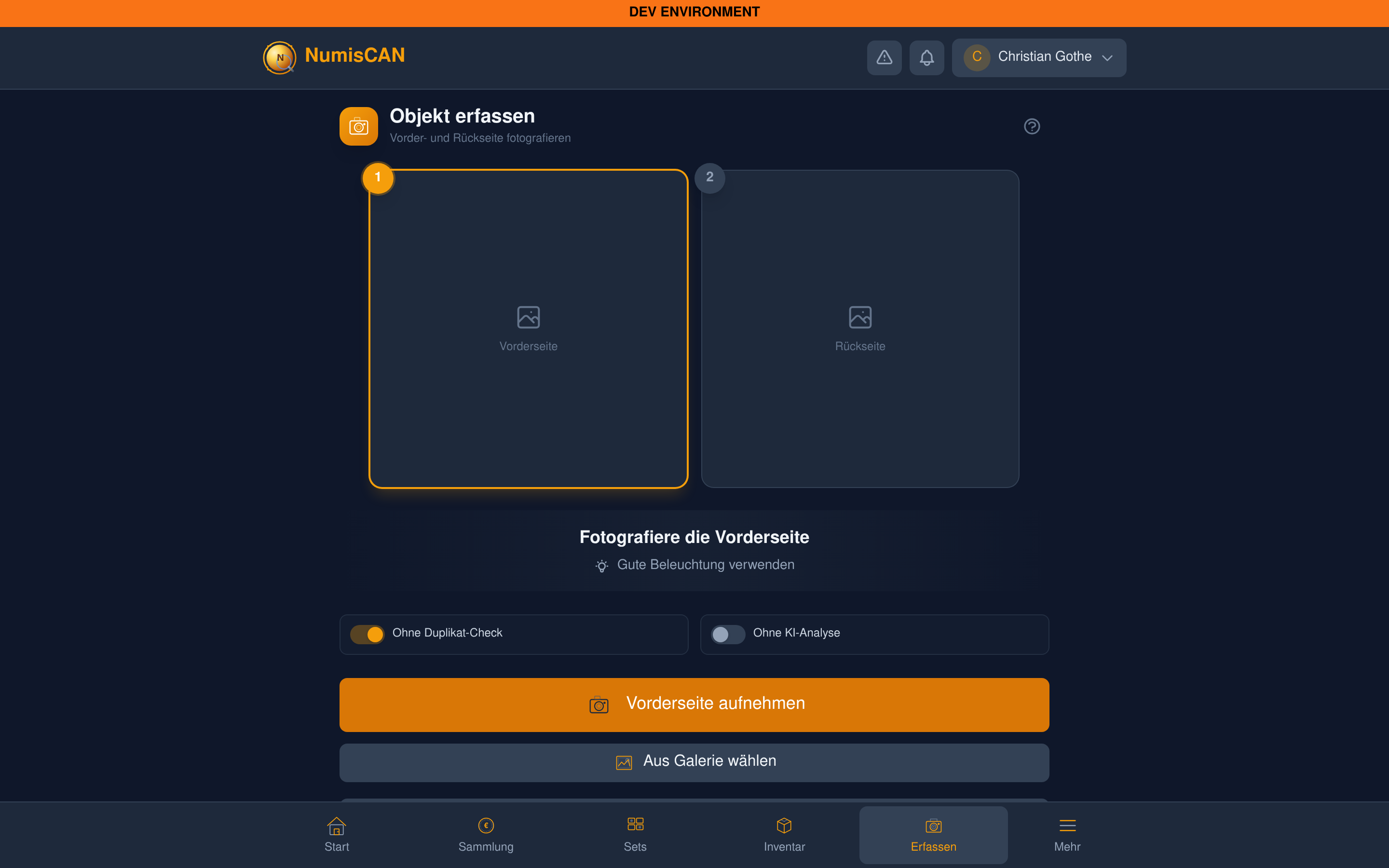 NumisCAN Erfassen - Münzen fotografieren mit KI-Erkennung