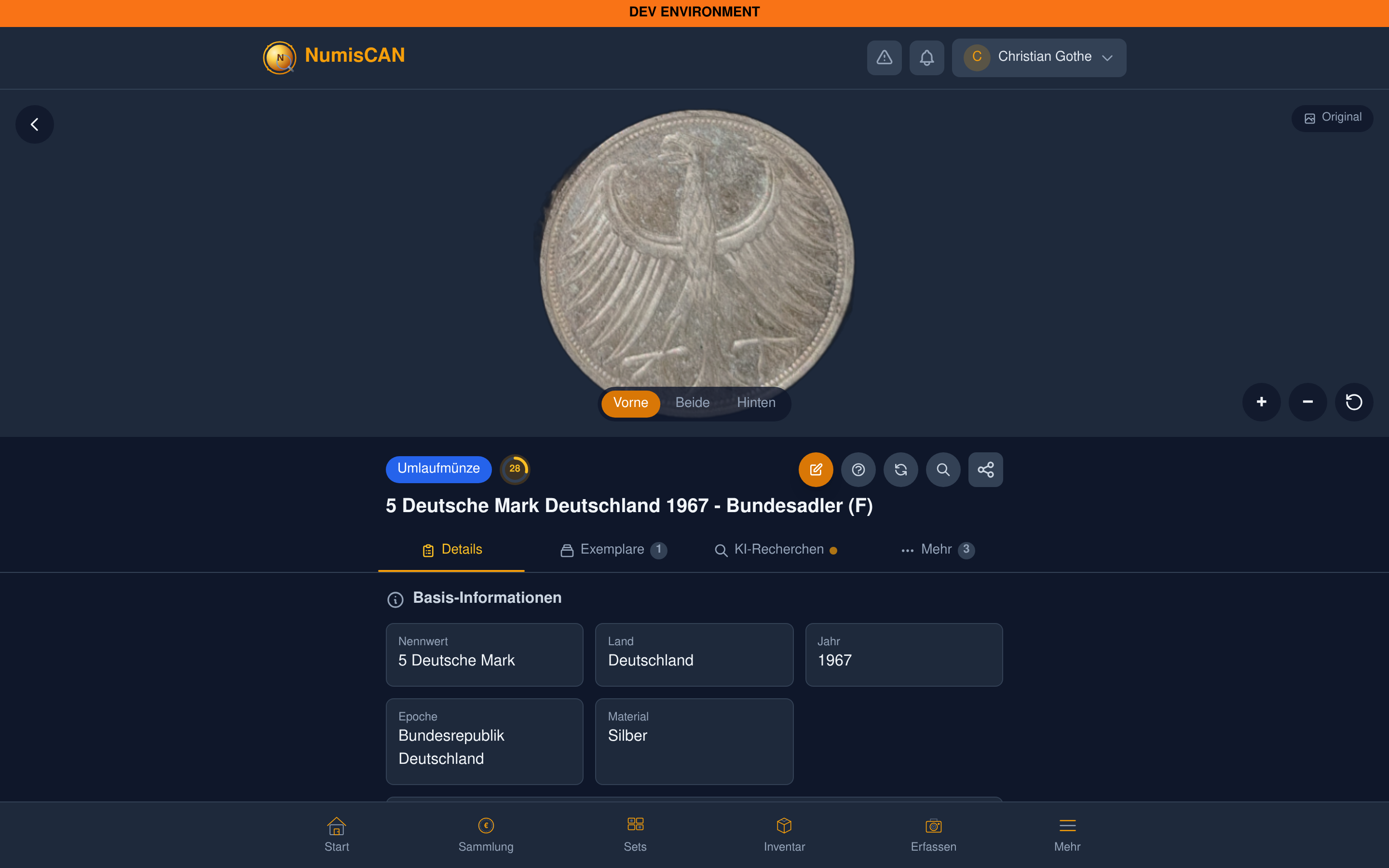 NumisCAN Münzdetail - Römischer Denar mit Vespasian, alle Metadaten
