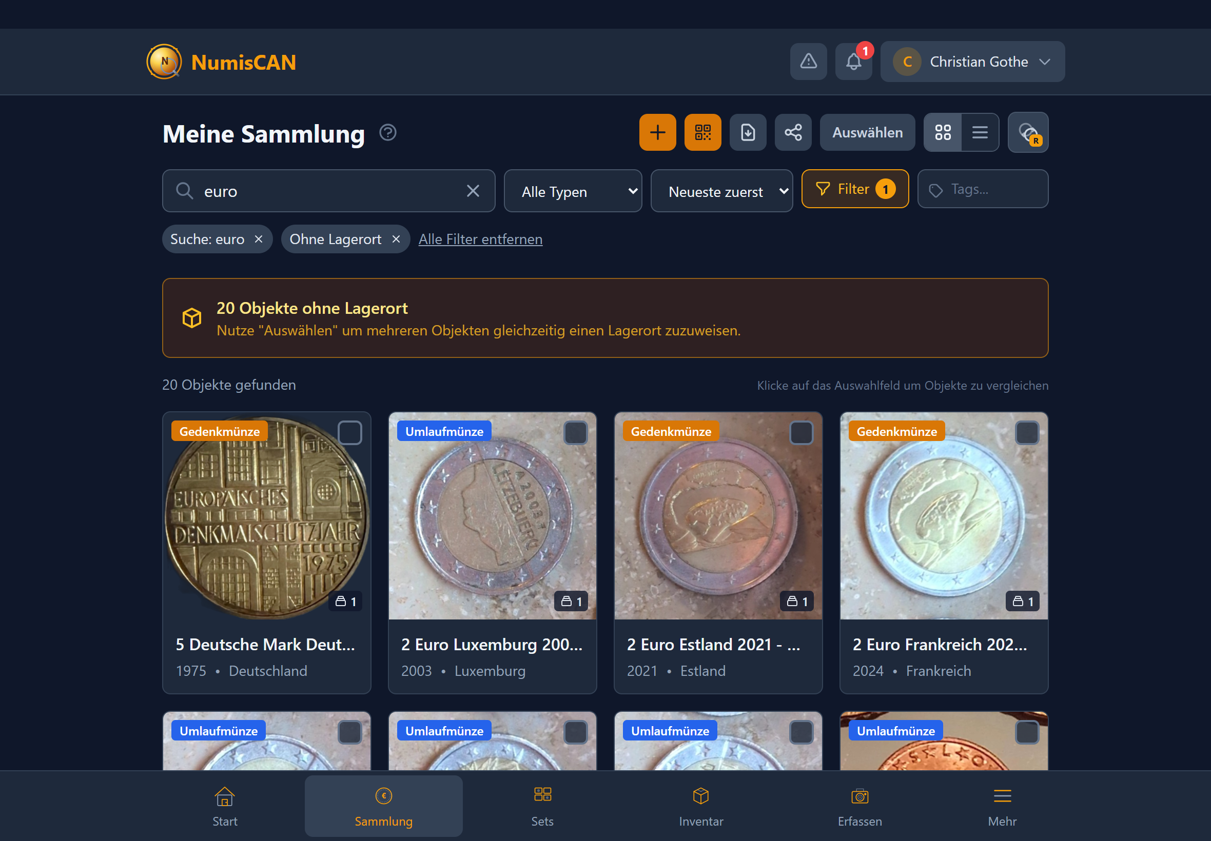 NumisCAN Suche - Münzen schnell finden mit Filtern