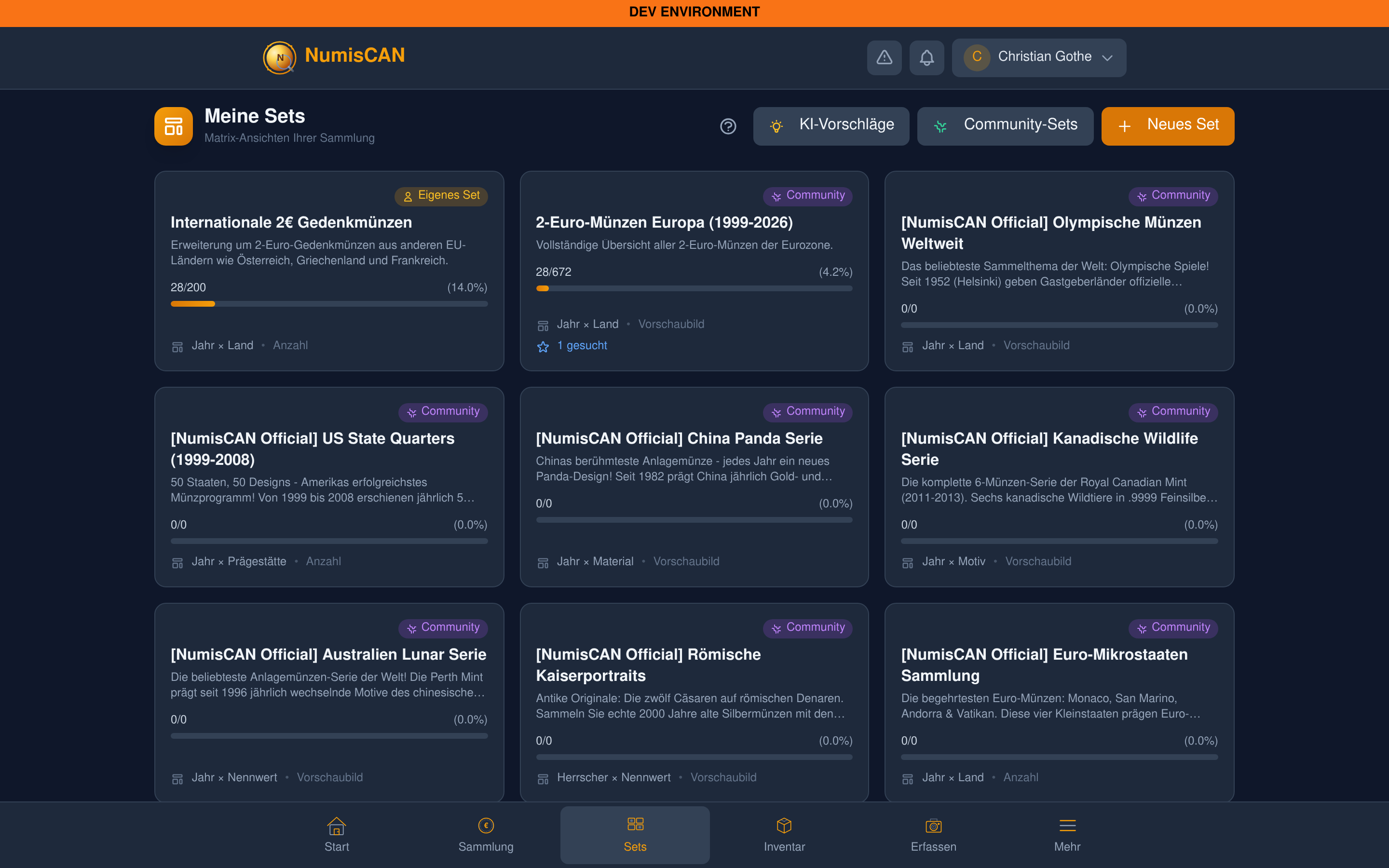 NumisCAN Sets - 2-Euro Sammlung, Community Sets, Fortschritt